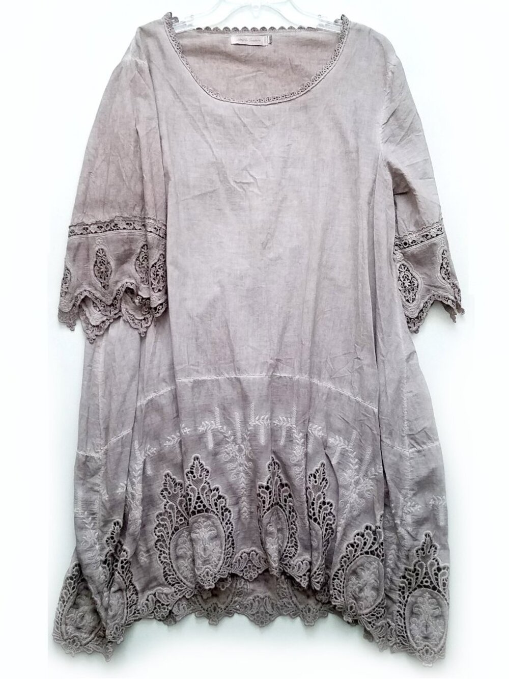 Simply Couture Boho Lagen Looks Crochet Lace Trim Tunic Dress Blush